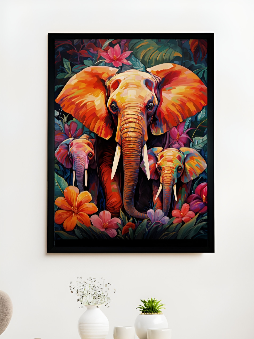 SOWPEACE Rust & Green Elephant Printed Canvas Wall Art