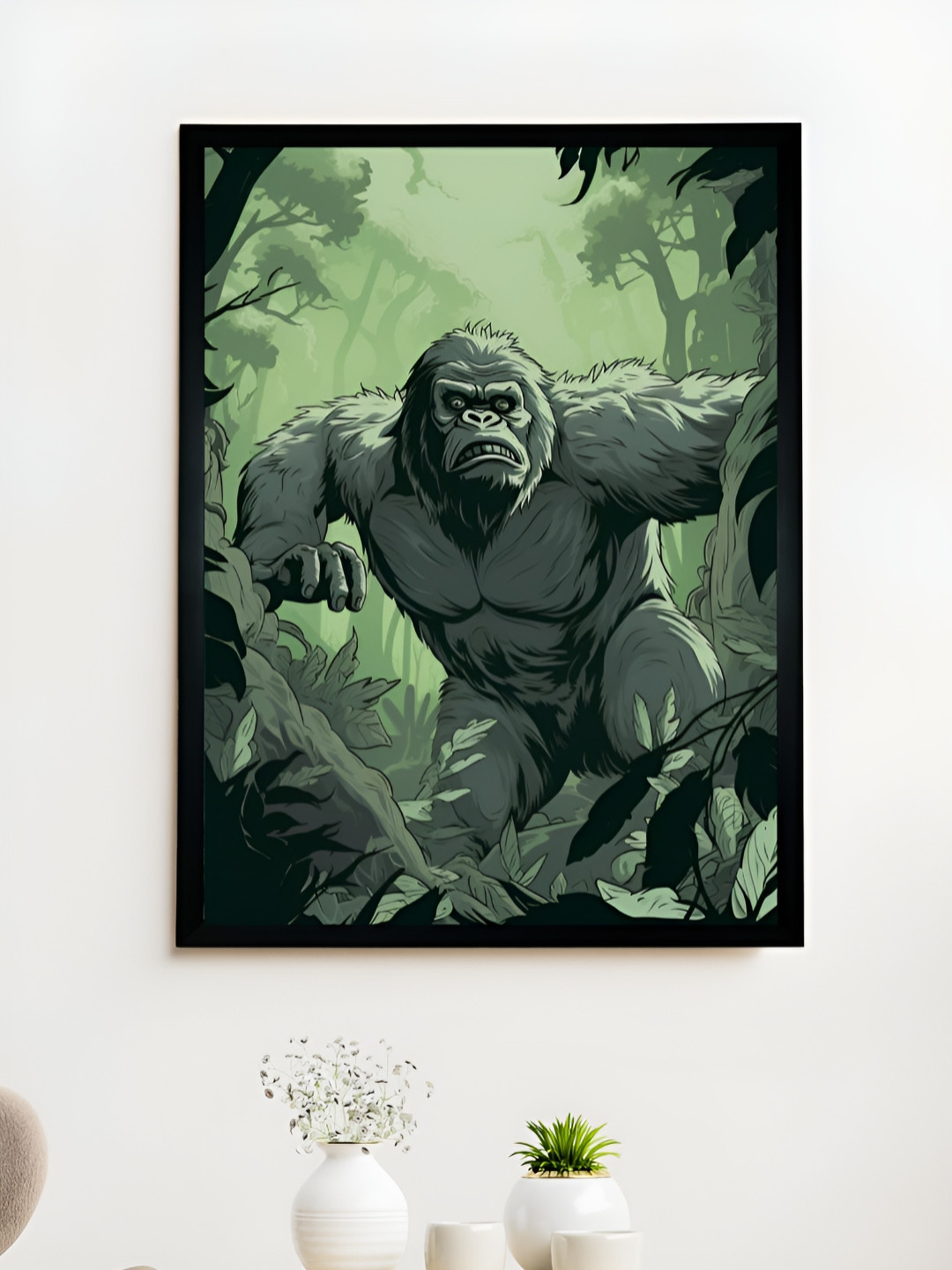 SOWPEACE Green & Grey Abstract Gorilla Canvas Painting Wall Art