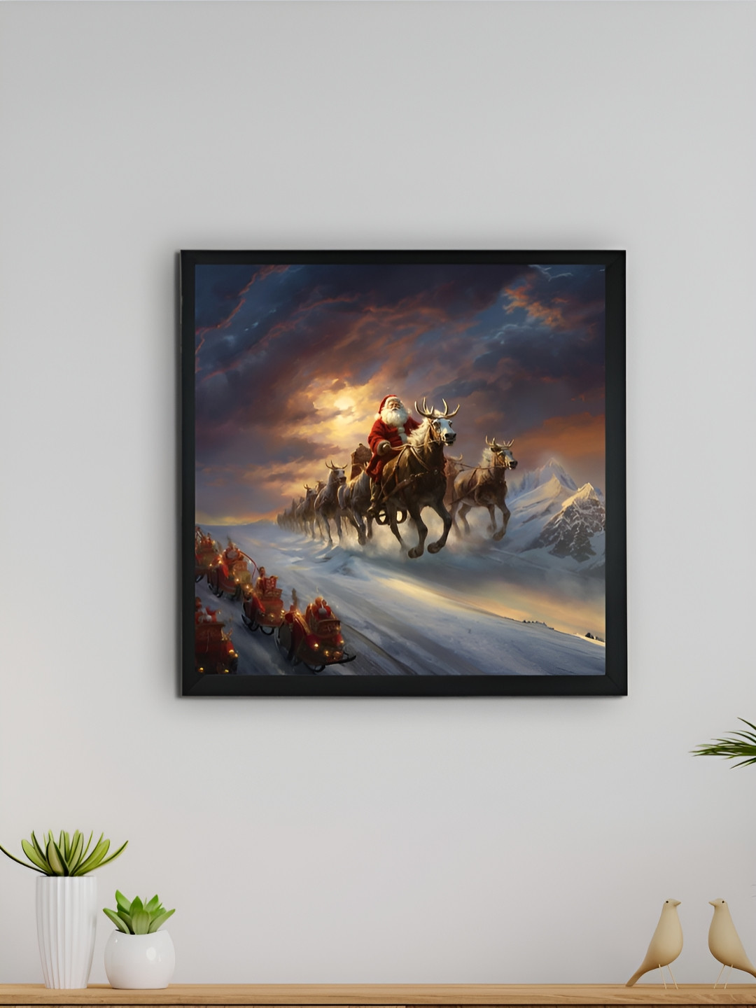 SOWPEACE Blue & Brown Canvas Reindeer Flight Wall Photographs