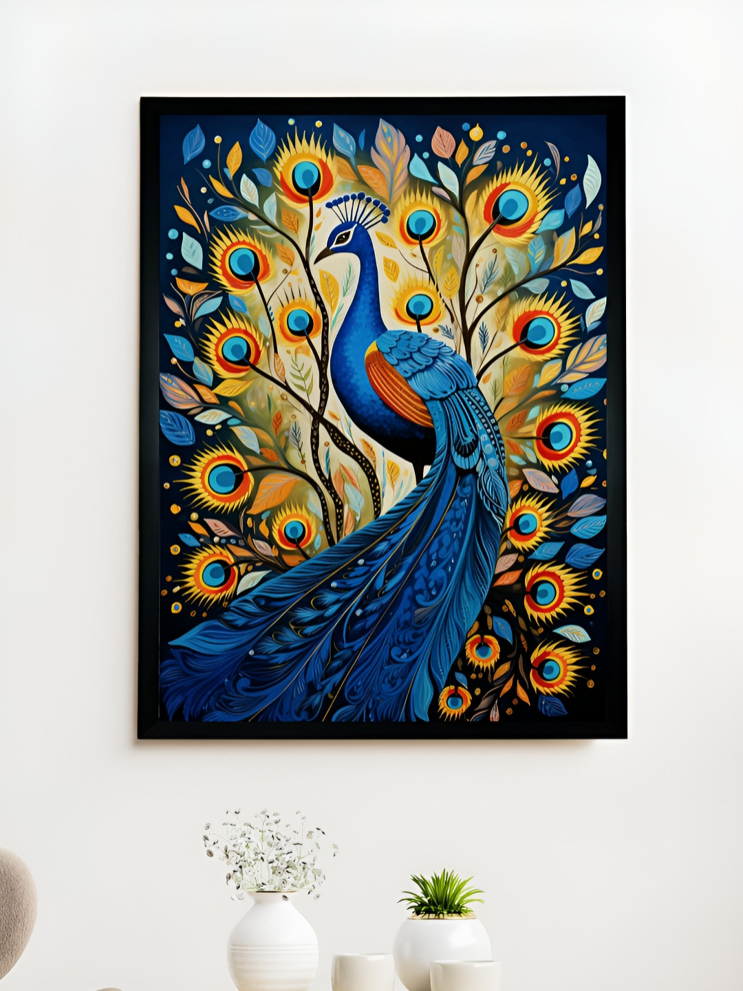 SOWPEACE Blue & Yellow Peacock Canvas Painting Wall Art