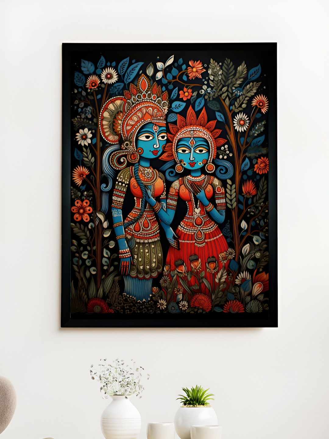 SOWPEACE Red & Blue Krishna & Radha's Canvas Wall Photographs