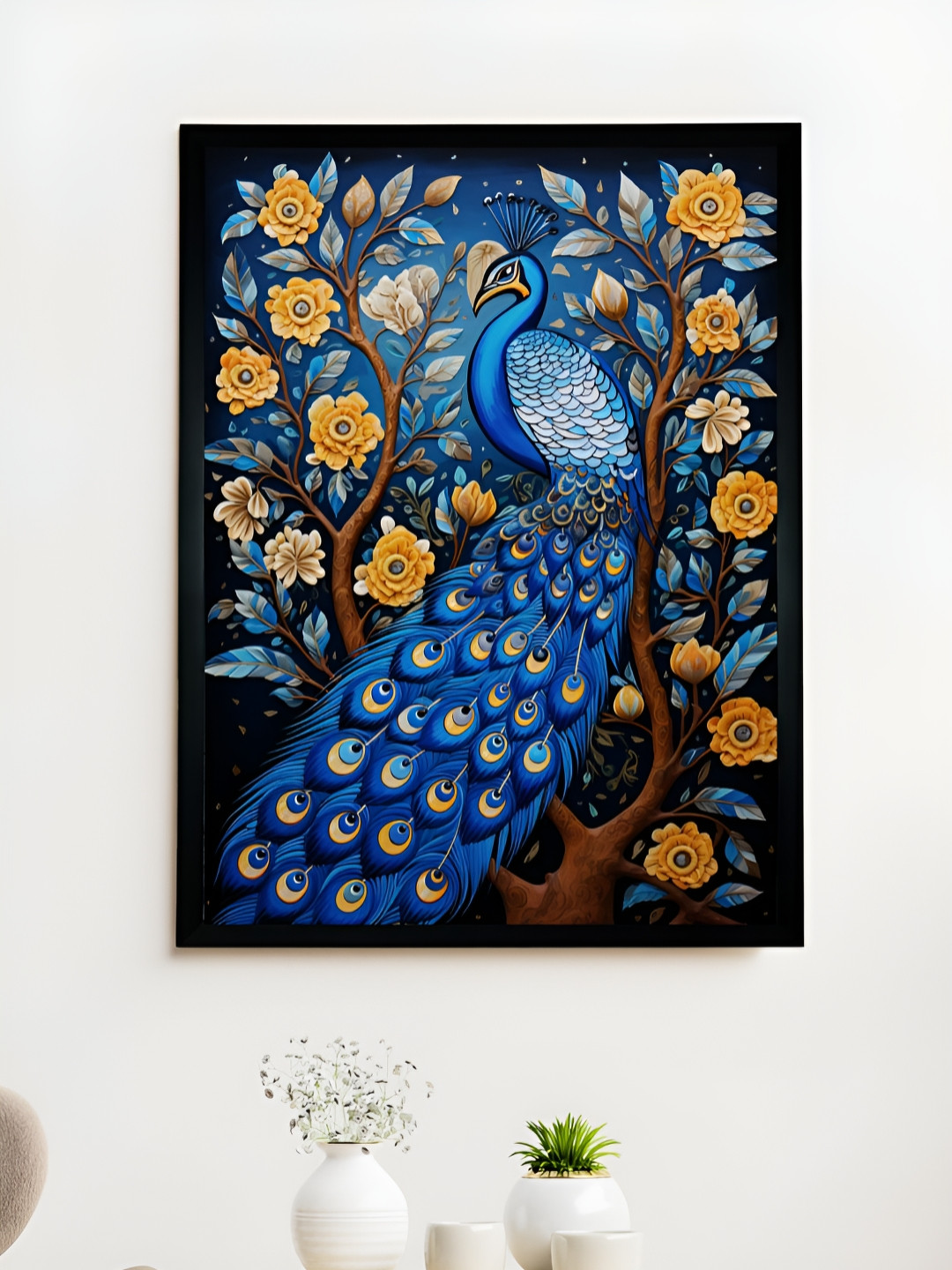 SOWPEACE Blue & Mustard Canvas Birds and Animals Wall Photographs
