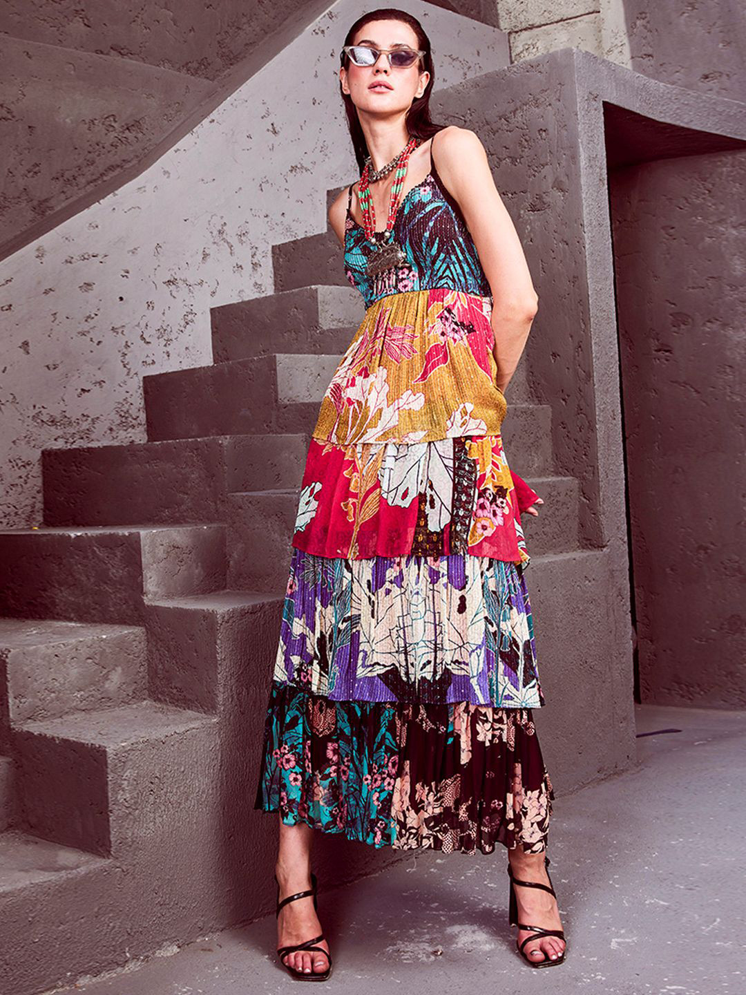 Bhanuni Bohemian Printed Layered Maxi Dress