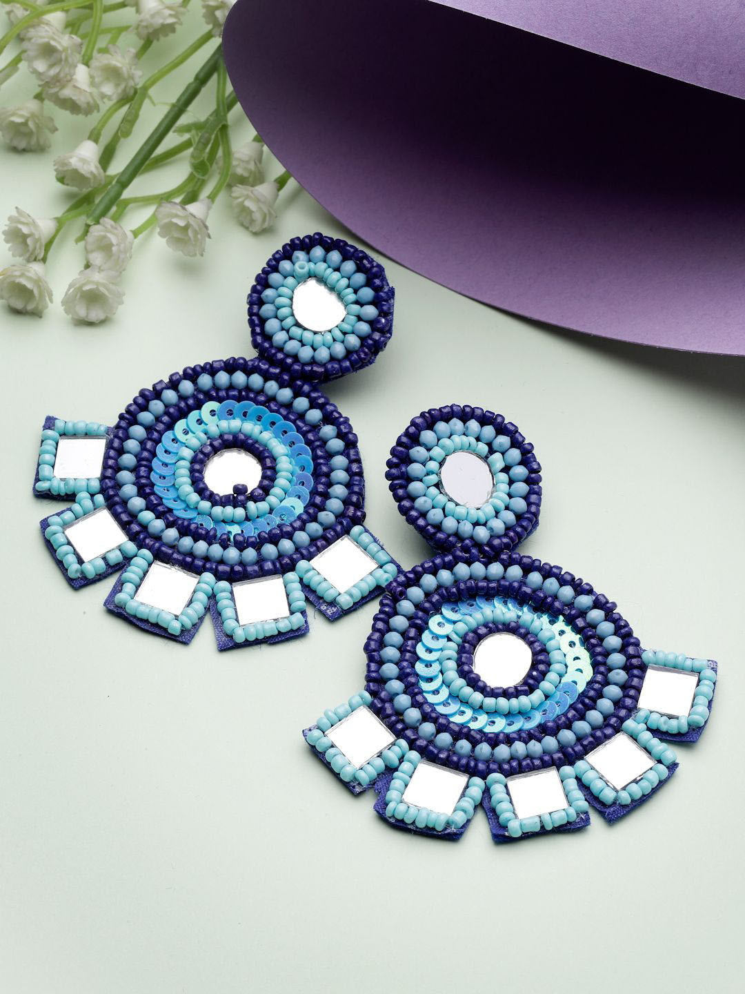 Moedbuille Silver-Plated Mirrors Beaded Contemporary Drop Earrings