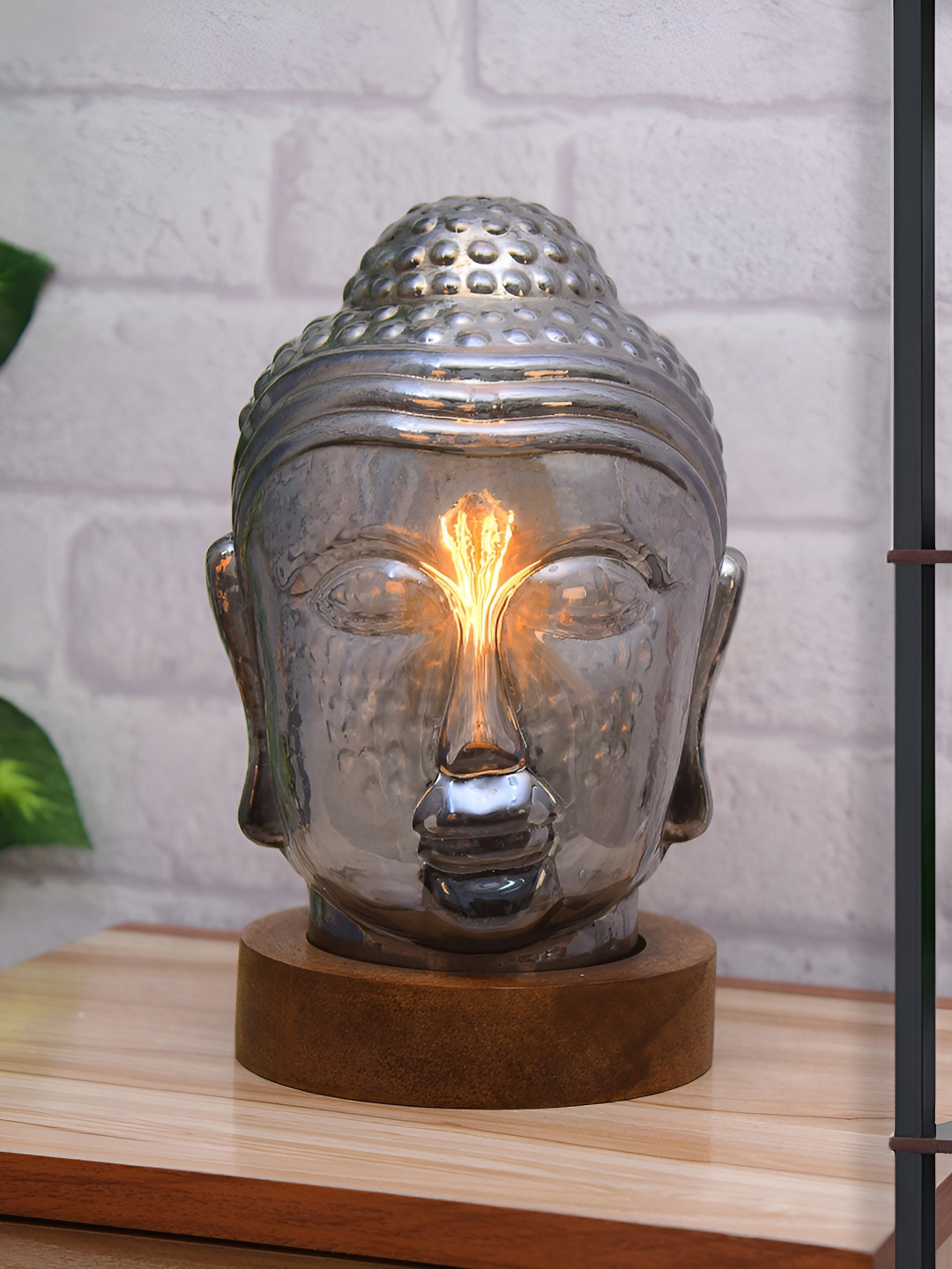 Homesake Black & Brown Textured Glass Abstract Shaped Table Lamp With  Bulb