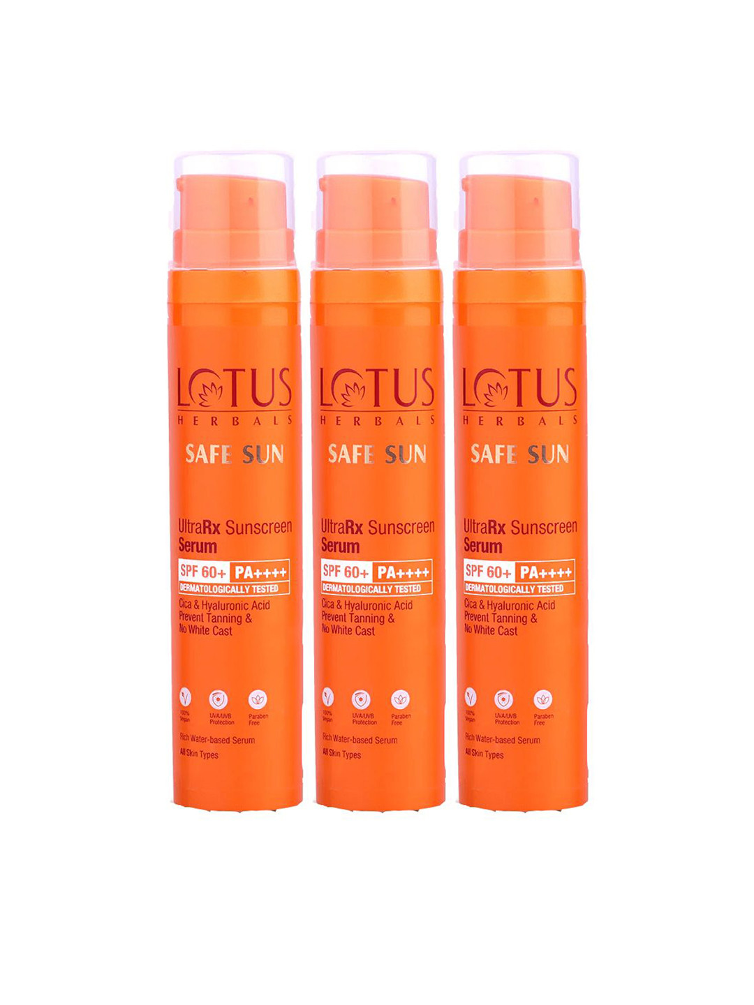 Lotus Herbals Safe Sun Set of 3 UltraRX SPF 60+ Sunscreen Serum with Cica - 75 g each