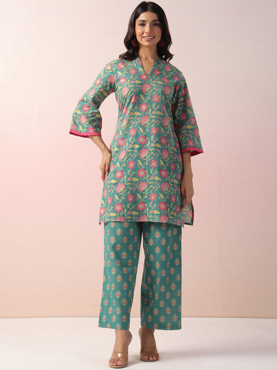 AUTUMN LANE Harshini Moss Printed Pure Cotton Tunic With Trousers