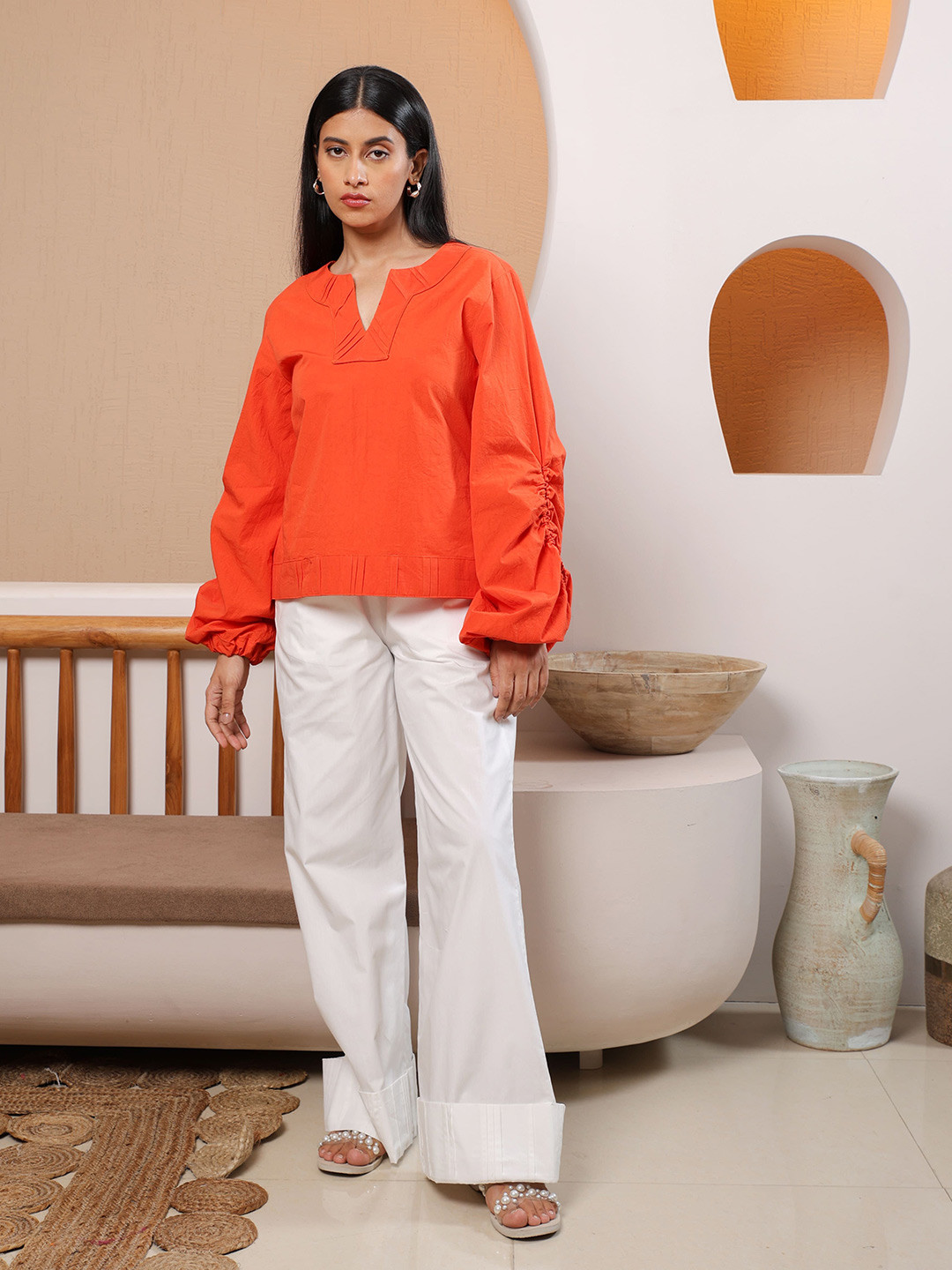 NH KAPDEWALA  women Puff Sleeve Cotton Top