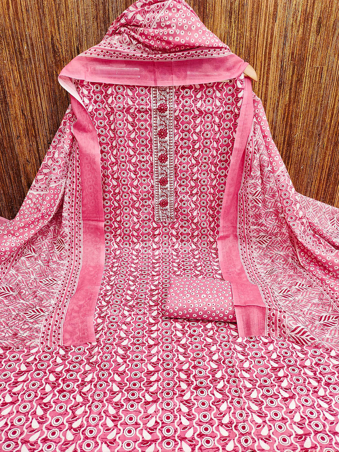 MANVAA Geometric Printed Thread Work And Mirror Work Unstitched Dress Material