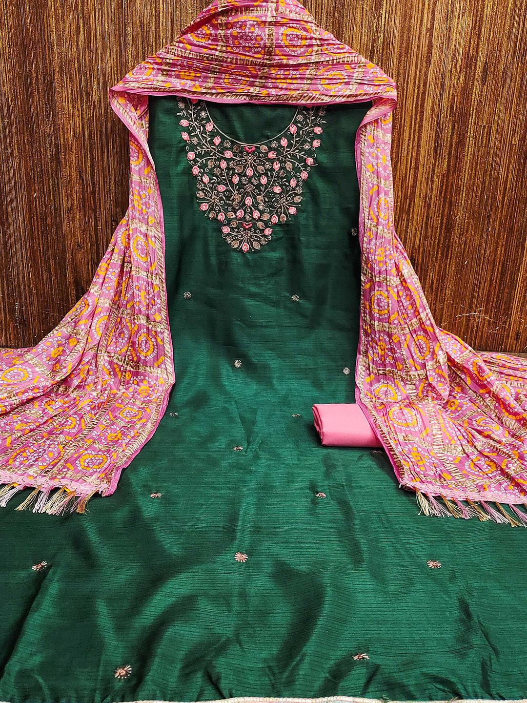 MANVAA Floral Embroidered Thread Work And Sequinned Unstitched Dress Material