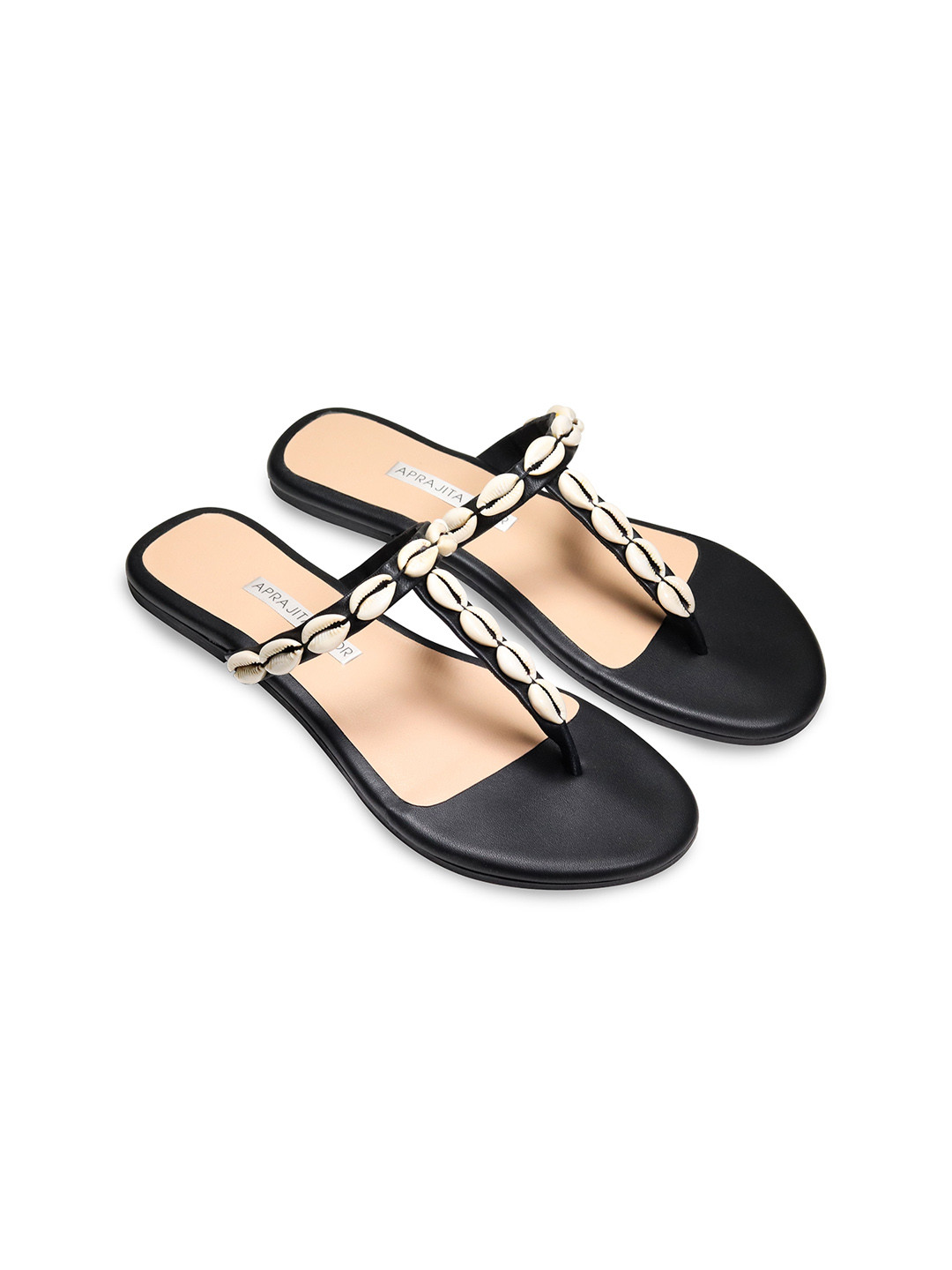 Aprajita Toor Women Leather T-Strap Flats With Western - Embellished