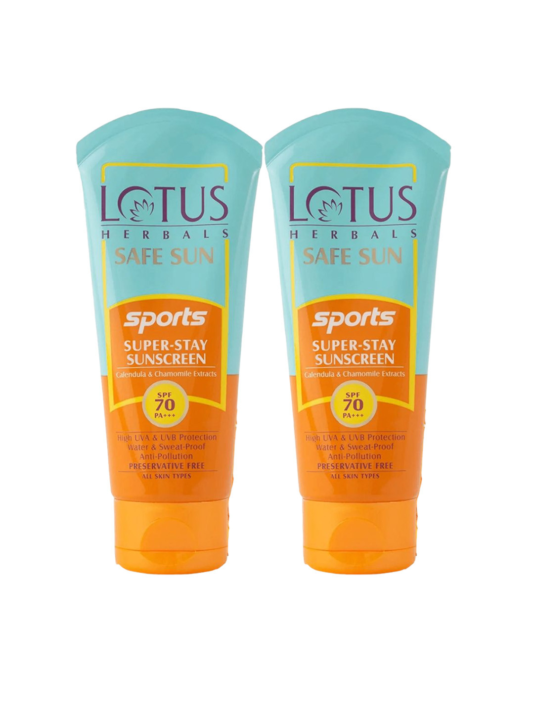Lotus Herbals Safe Sun Set Of 2 Sports Super-Stay Sunblock SPF 70 PA+++ - 40g Each