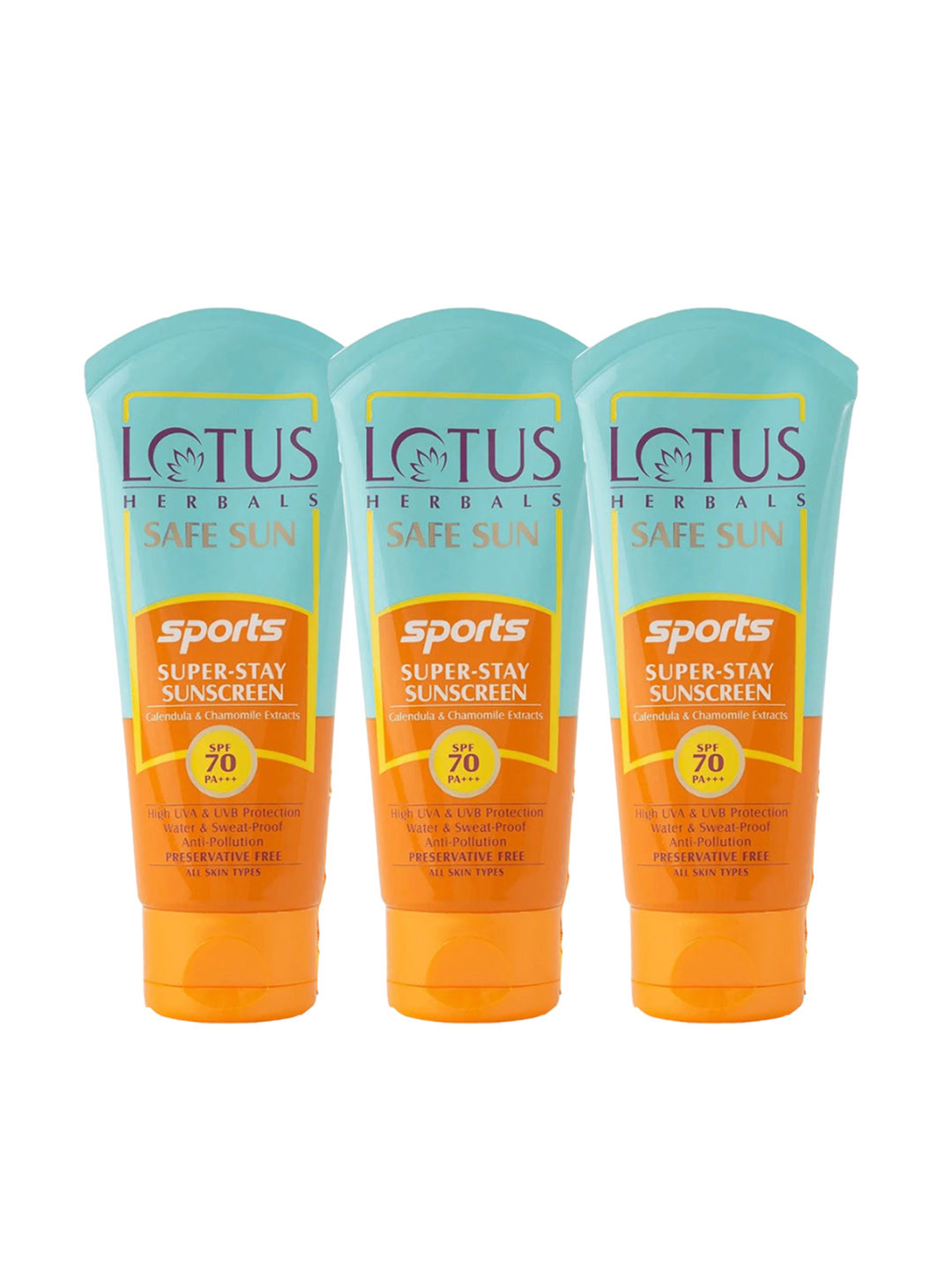 Lotus Herbals Safe Sun Set Of 3 Sports Super-Stay Sunblock SPF 70 PA+++ - 40g Each