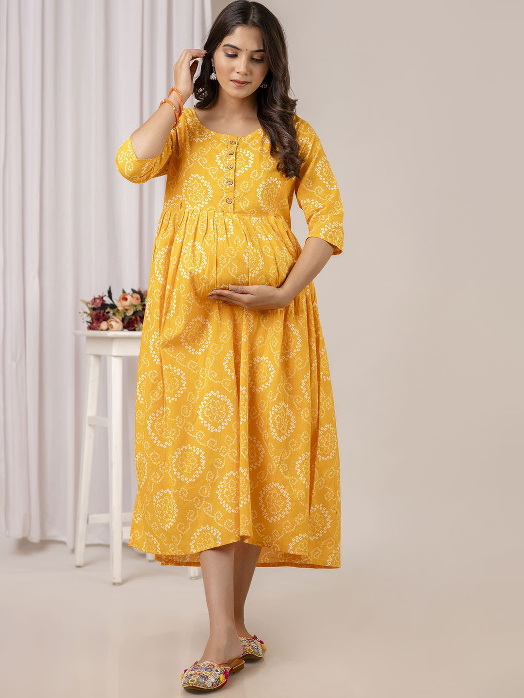 Henal Printed Flared Sleeves Maternity Ethnic Dress