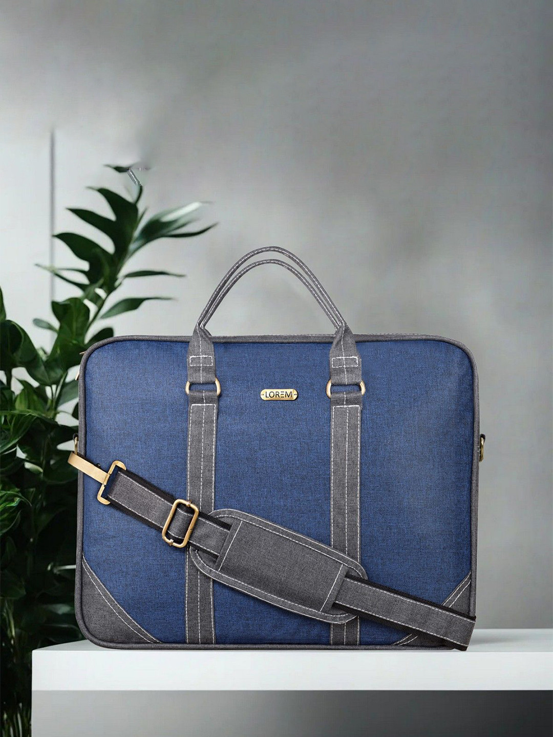 LOREM Unisex Textured  Blue & Grey Color Linen 10L Laptop Bag For Men & Women