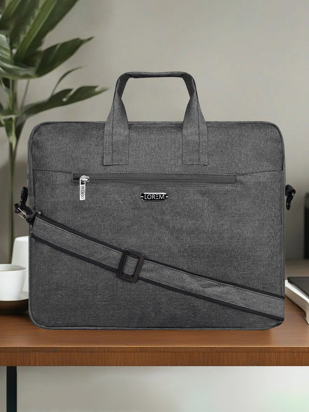 LOREM Unisex Textured Grey Color Linen 10L Laptop Bag For Men & Women