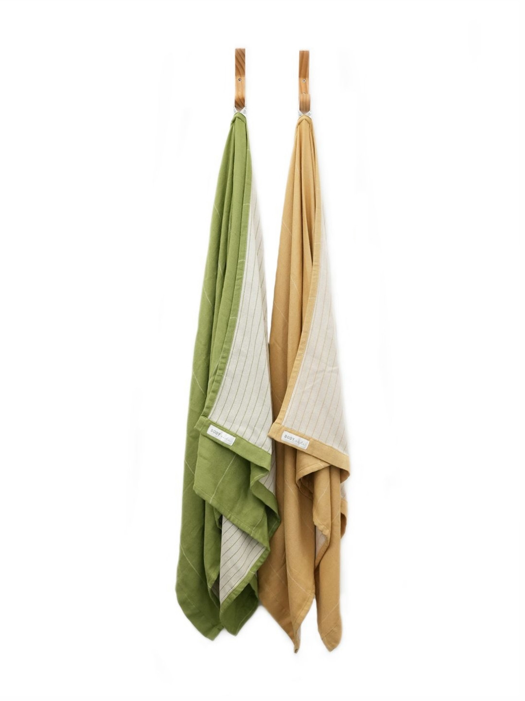 Doctor Towel Green & Gold Striped 350GSM Set of 2 Anti-Bacterial Aloevera Bath Towel