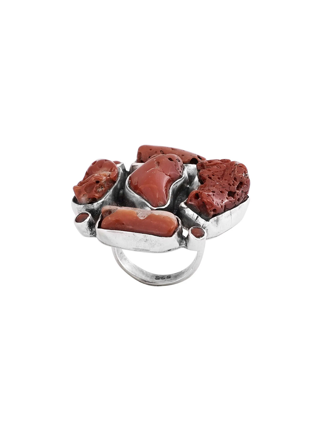 Exotic India Coral Gemstone Stylish Sterling Silver Ring