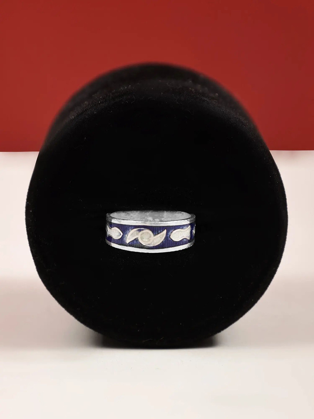 Exotic India Sterling Silver Fish Design Blue Ring