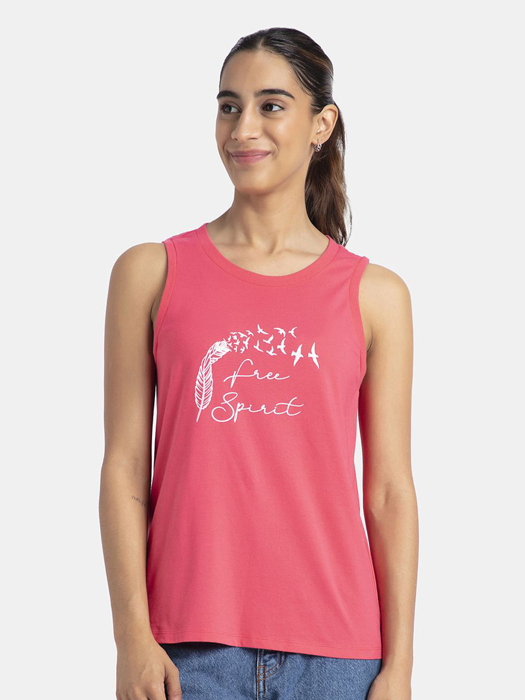 Jockey Super Combed Cotton Relaxed Fit Printed Racerback Styled Tank Top -A155