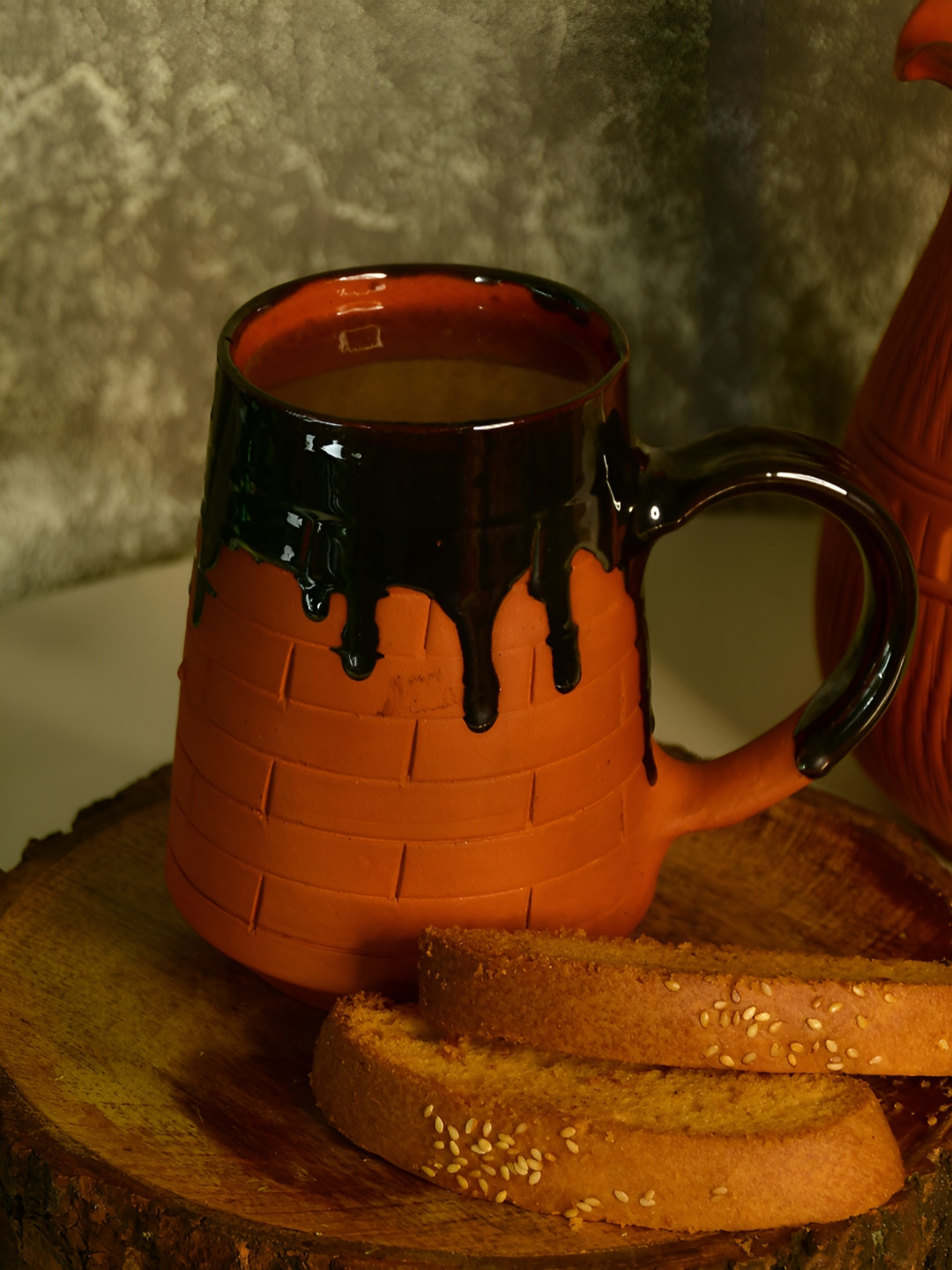 SOWPEACE Nawabi Jumbo Brown Textured Terracotta Microwave Safe Mug-600ml