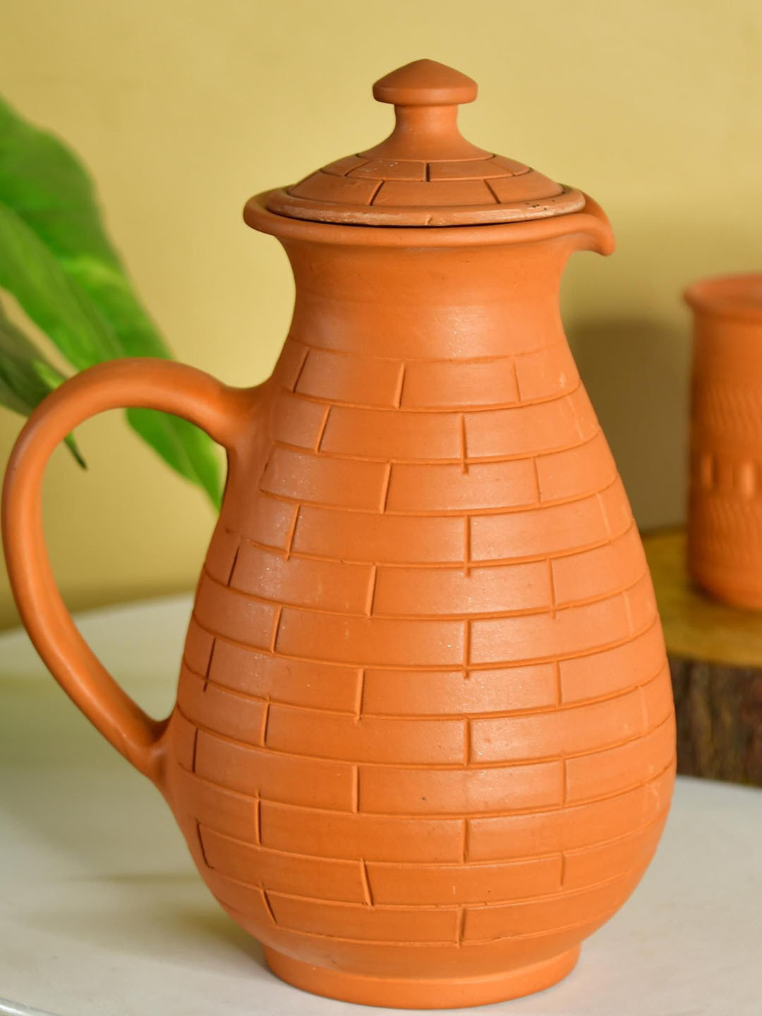 SOWPEACE Brown Textured Terracotta Water Jug 1 L