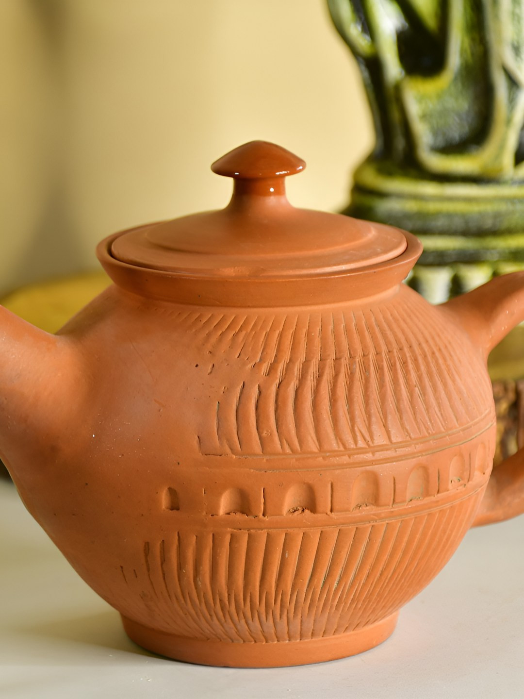 SOWPEACE Brown Textured Matte Finished Terracotta Kettle 650 ml