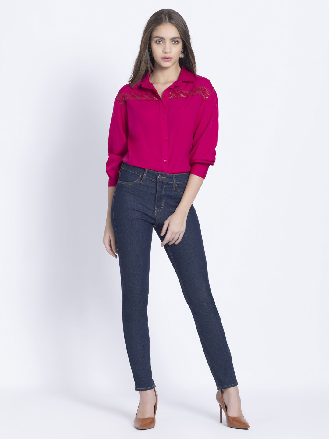 SHAYE Women Shirt Collar Pink Solid Relaxed Opaque Casual Shirt