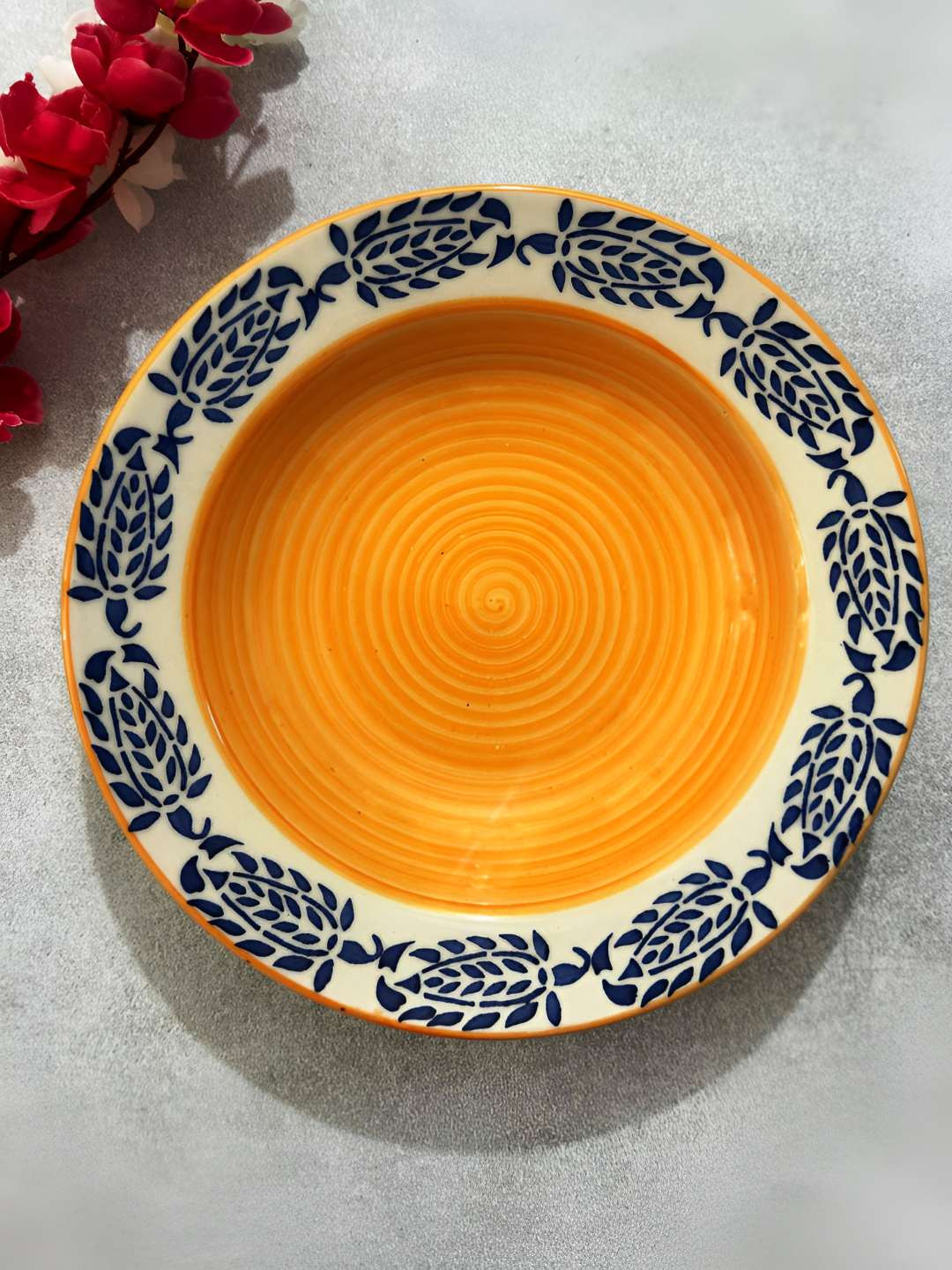 Lupaava Blue & Yellow Printed Ceramic Microwave Safe Plate