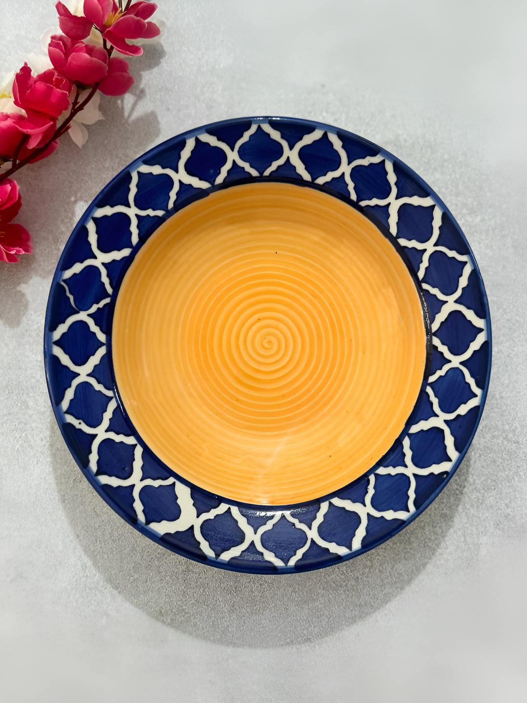 Lupaava White & Yellow Printed Microwave Safe Ceramic Plate