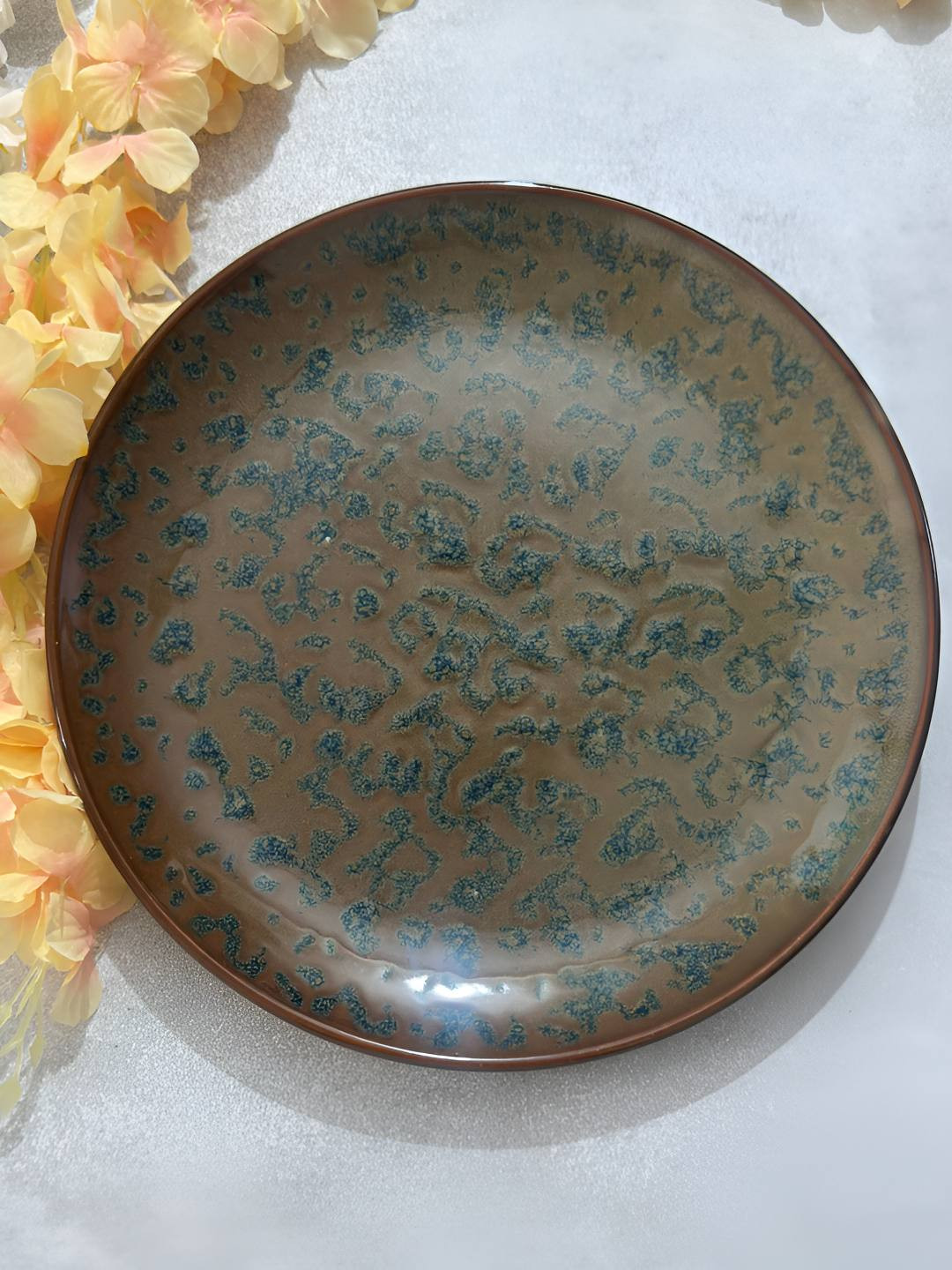 Lupaava Brown & Green Abstract Printed Ceramic Oven Safe Plate