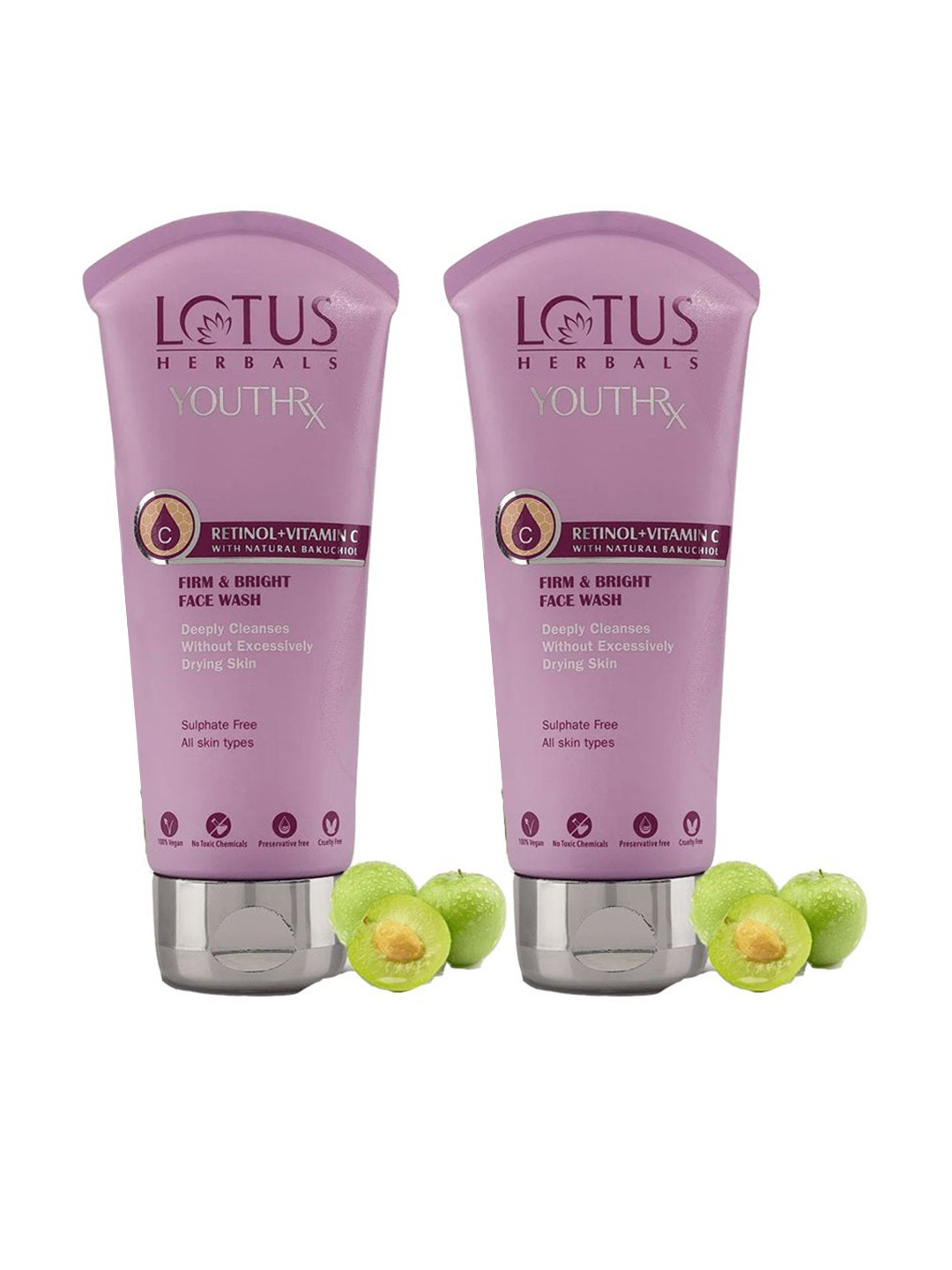 Lotus Herbals Set of 2 YouthRx Firm & Bright Face Wash with Natural Bakuchiol - 100ml each
