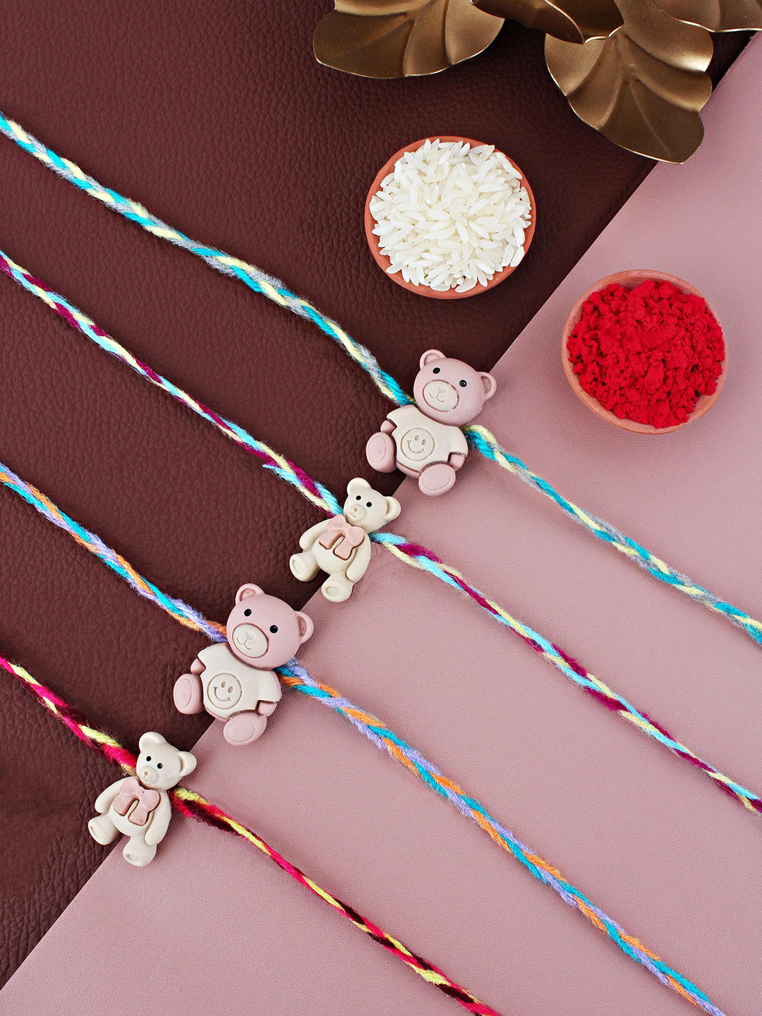 LUCKY JEWELLERY Boys Set Of 4 Teddy Bear Rakhis with Roli Chawal & Greeting Card