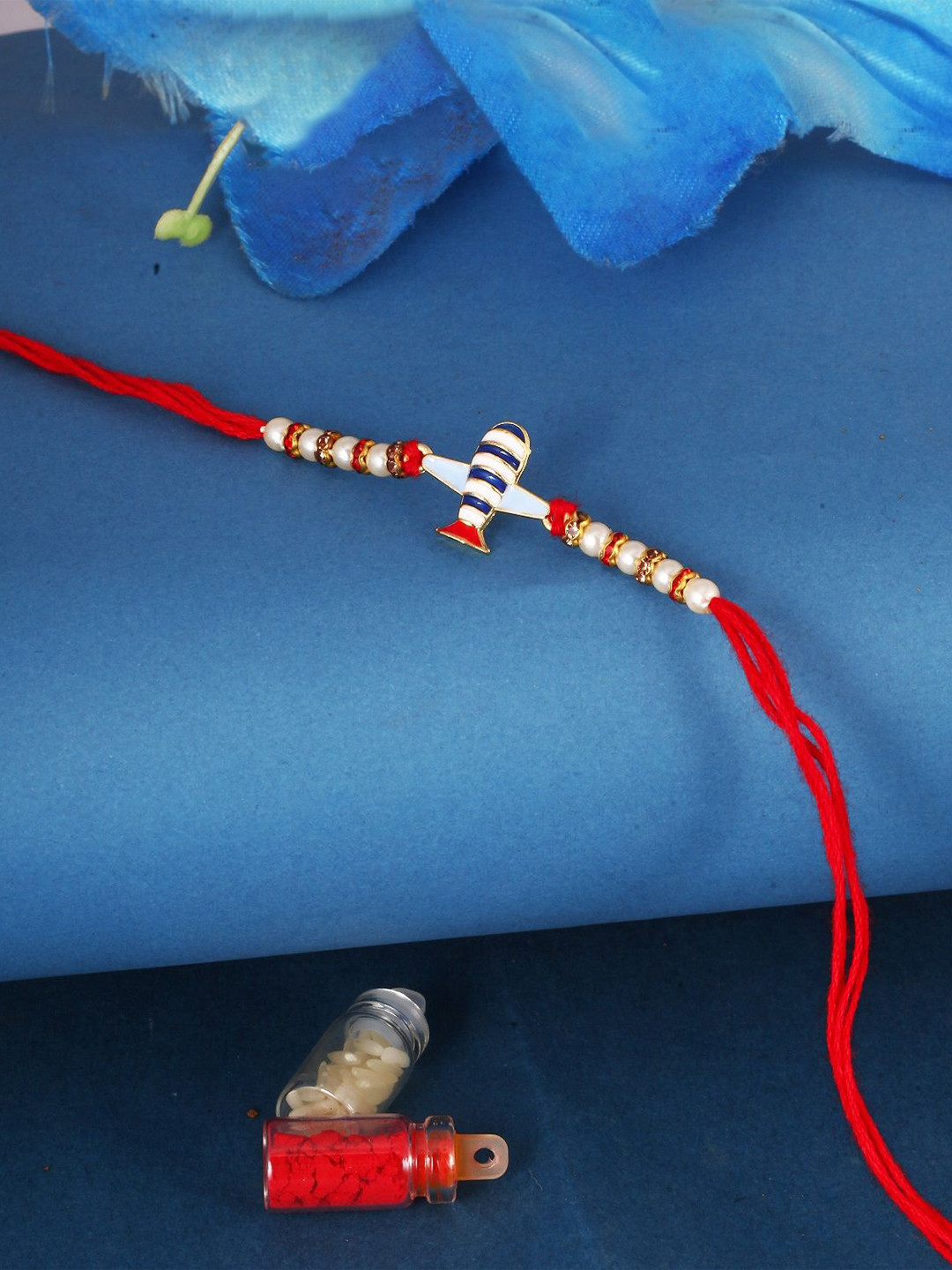 Vighnaharta Boys Gold And Rhodium Plated Airoplane Thread Rakhi