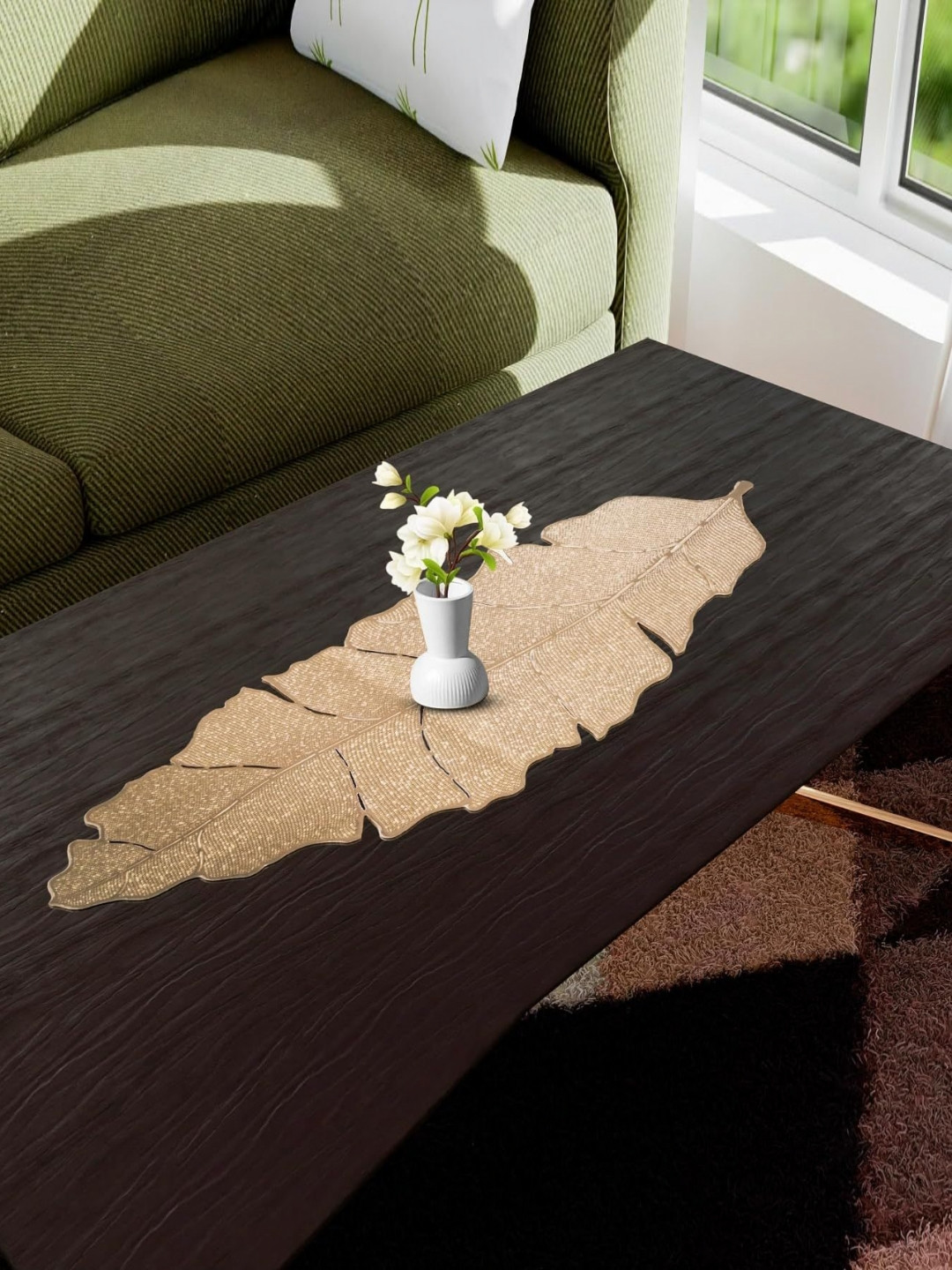 LooMantha Gold Toned Textured Kela Patta Table Runners