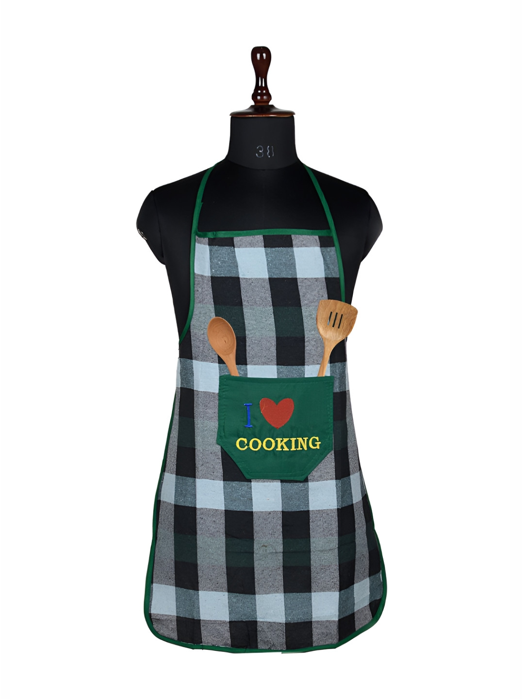 Kuber Industries Green & Grey Checked Cotton Waterproof Kitchen Apron