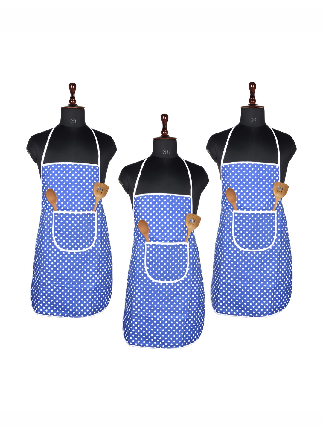 Kuber Industries Blue & White 3 Pieces Polka Dots Printed Kitchen Aprons