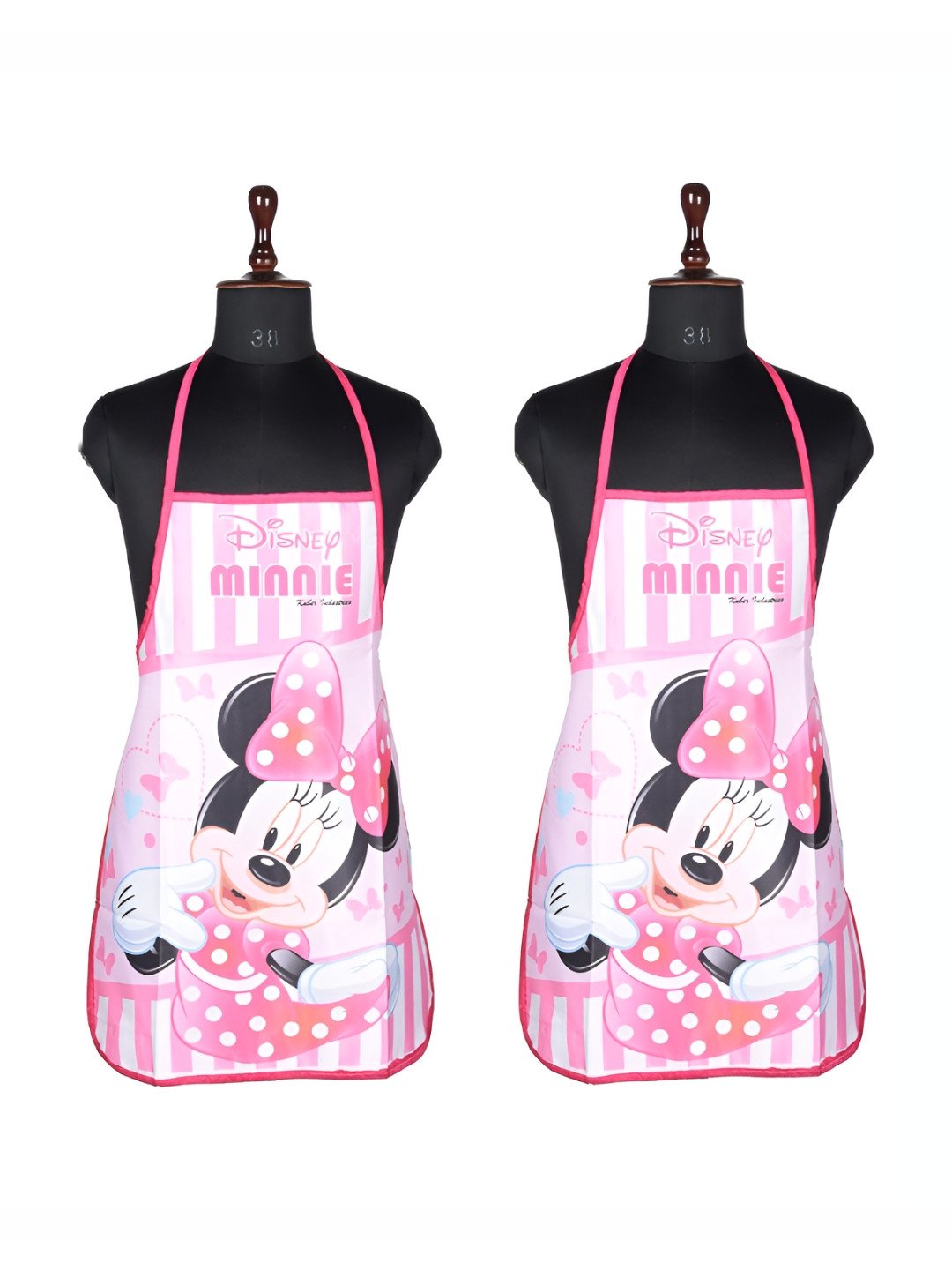Kuber Industries Pink & White 2 Pieces Minnie Printed Waterproof Kitchen Aprons