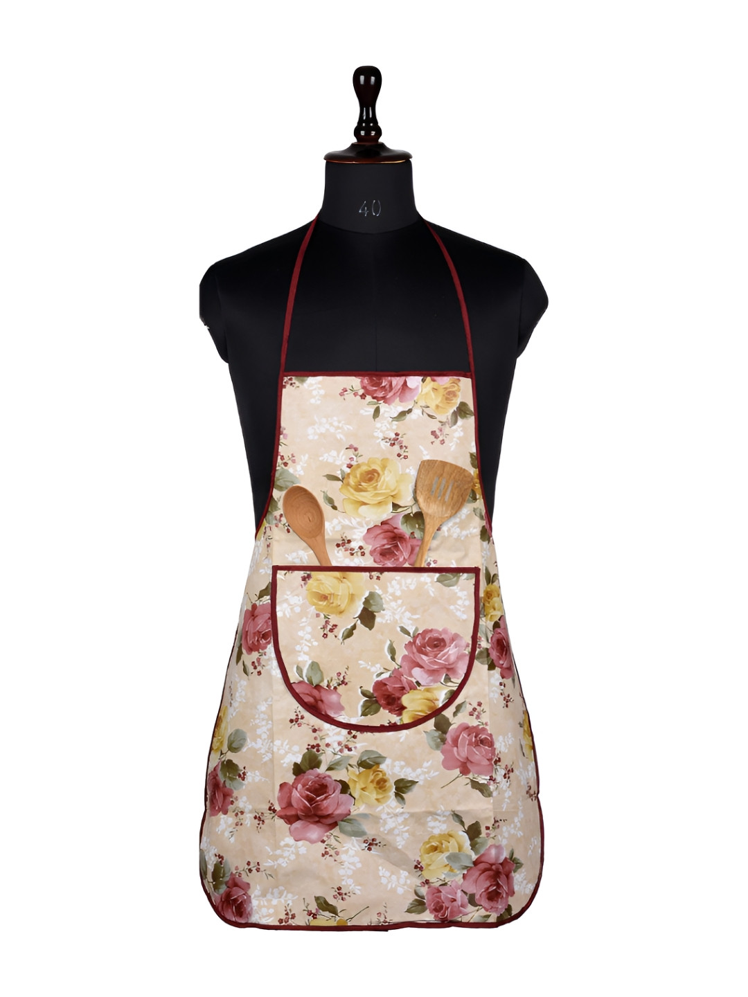 Kuber Industries Beige & Pink Printed Waterproof Kitchen Apron