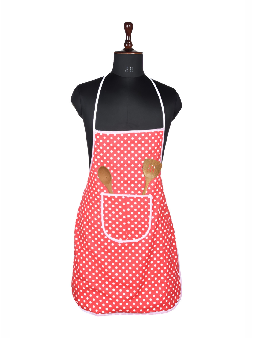 Kuber Industries Red & White Polka Dots Printed Waterproof Kitchen Apron