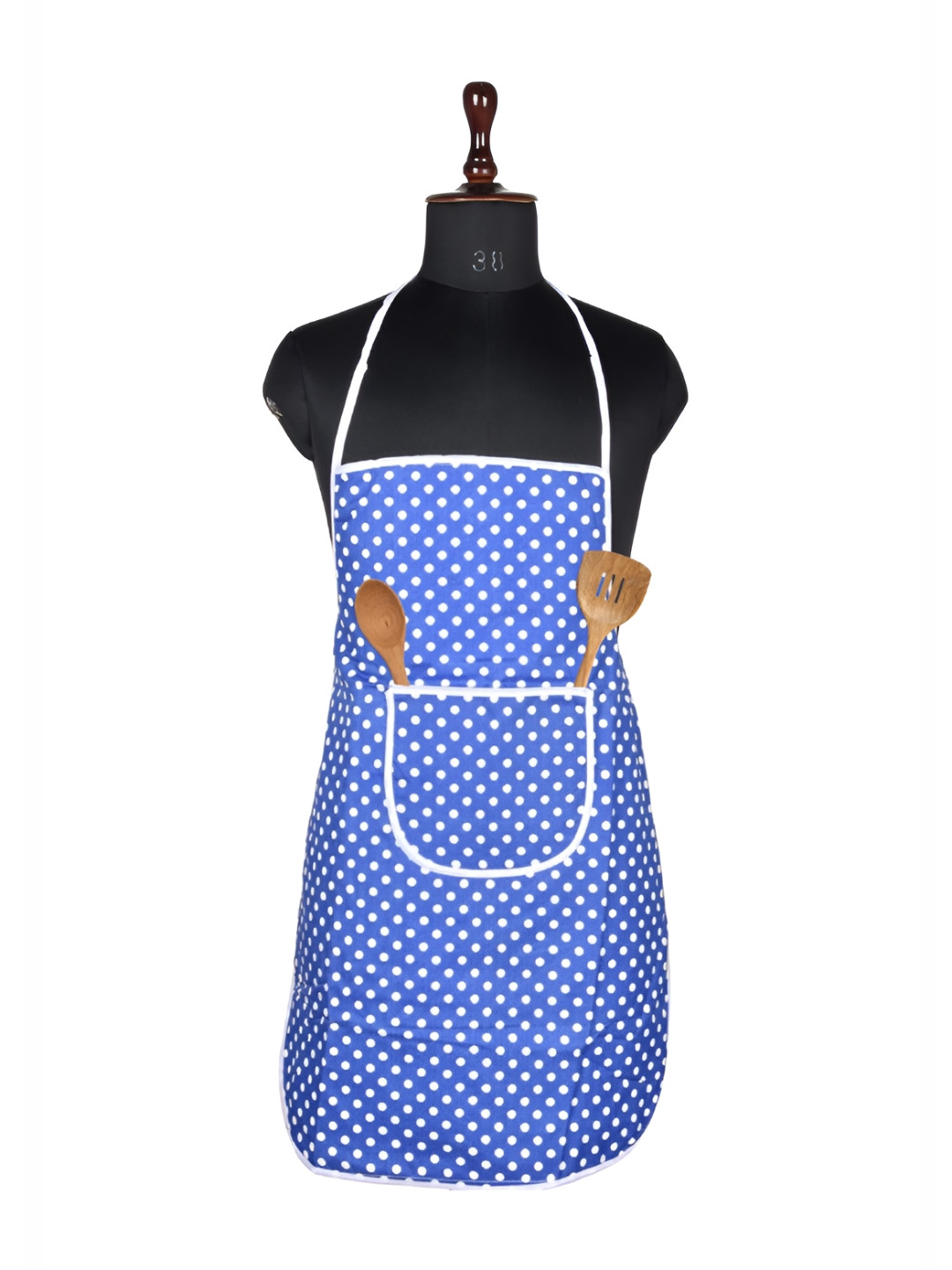 Kuber Industries Blue & White Polka Dots Printed Waterproof Kitchen Apron