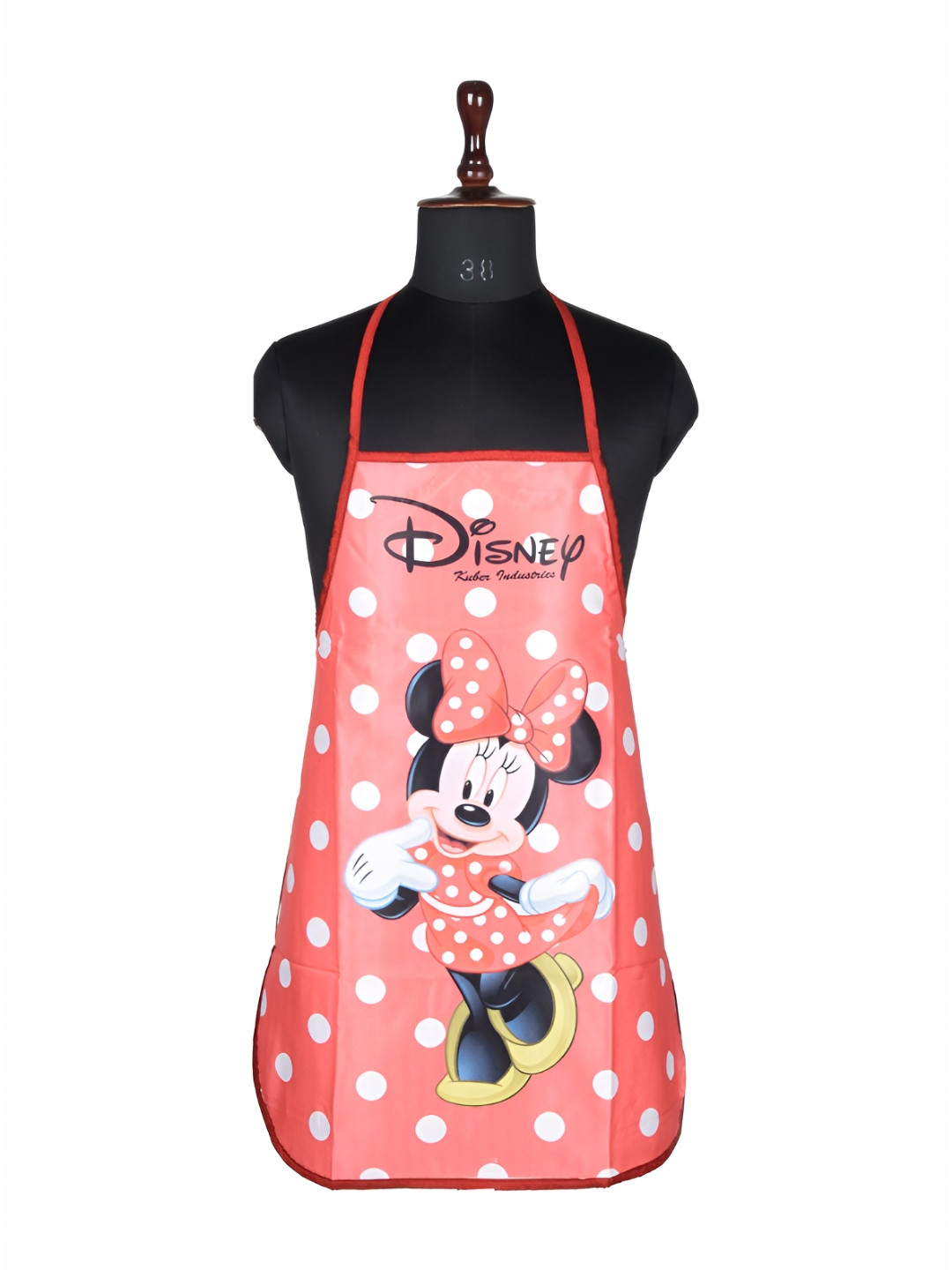 Kuber Industries Red & White Disney Minnie Printed Waterproof Apron