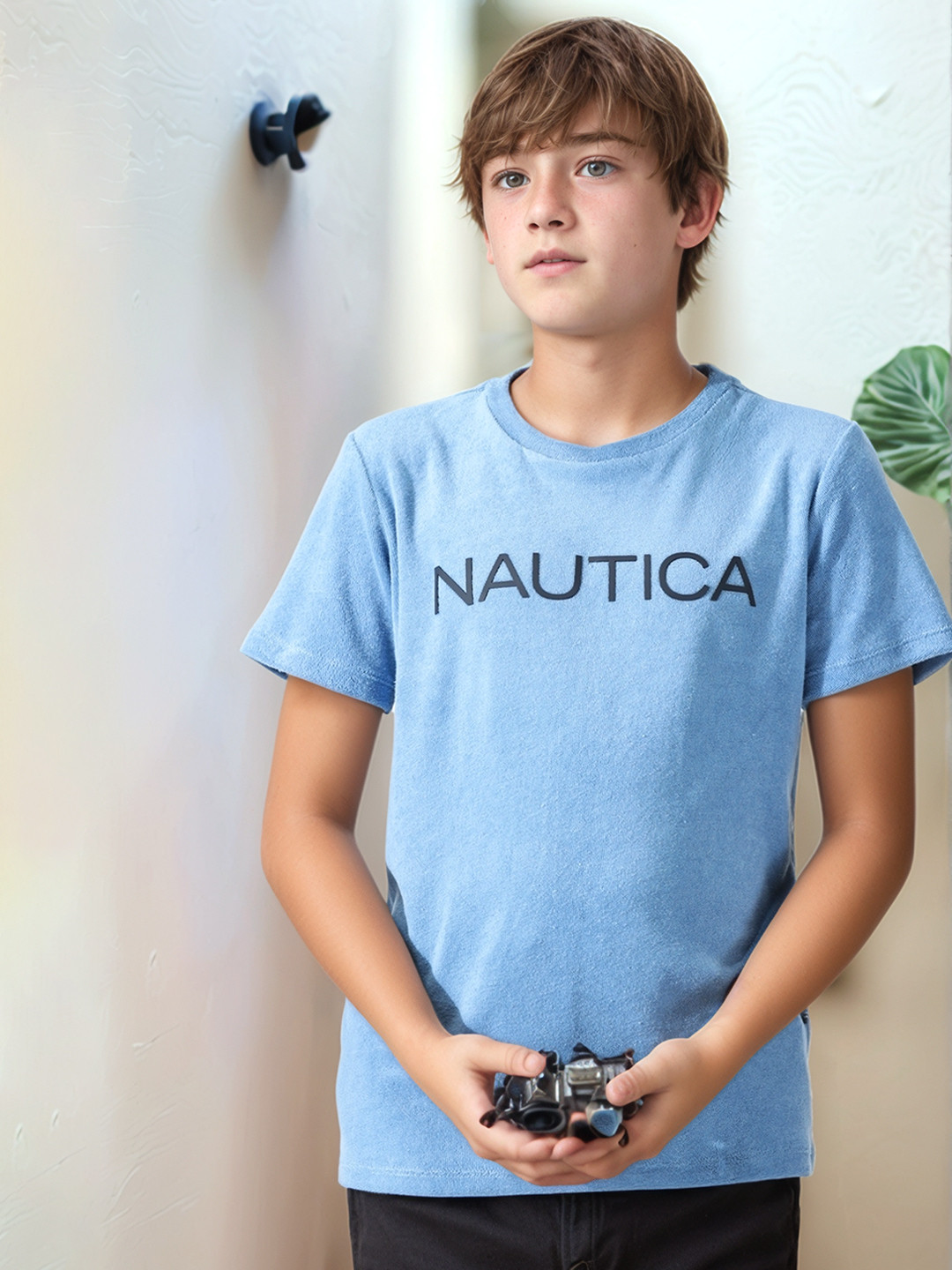 Nautica Kids-Boys Terry Towel Regular Fit Round Neck T-Shirt