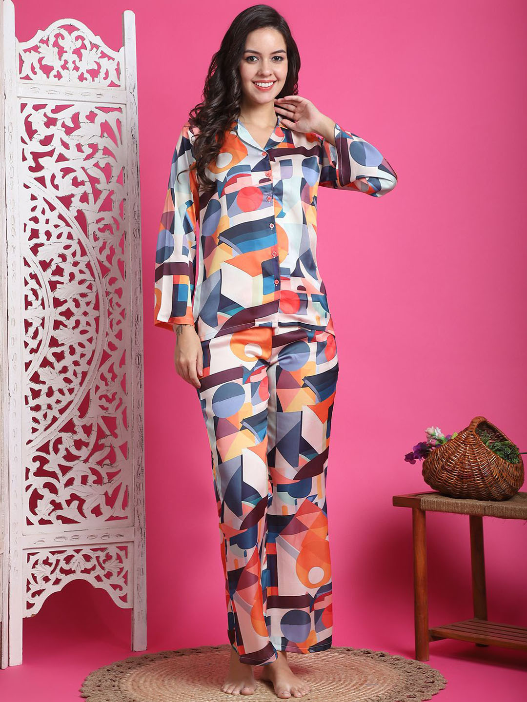 Claura Women Geometric Print Night suit
