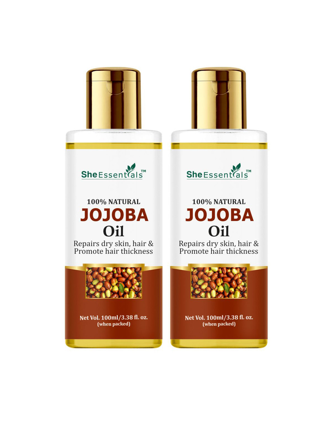 She Essentials Set Of 2 100% Pure Jojoba Oil For Hair Growth & Skin - 100ml Each
