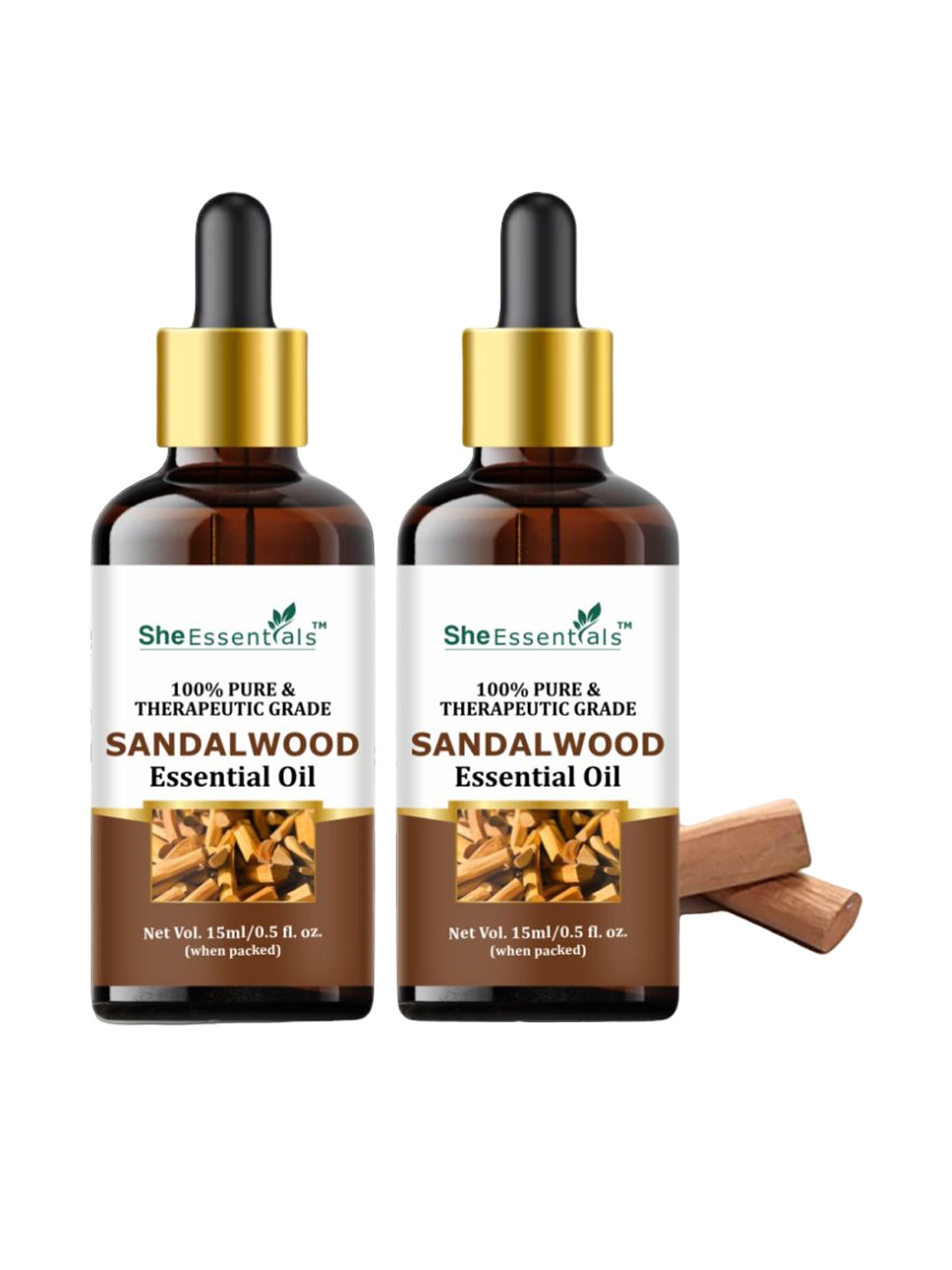 She Essentials Set of 2 Pure Sandalwood Therapeutic Grade Essential Oil - 15 ml each