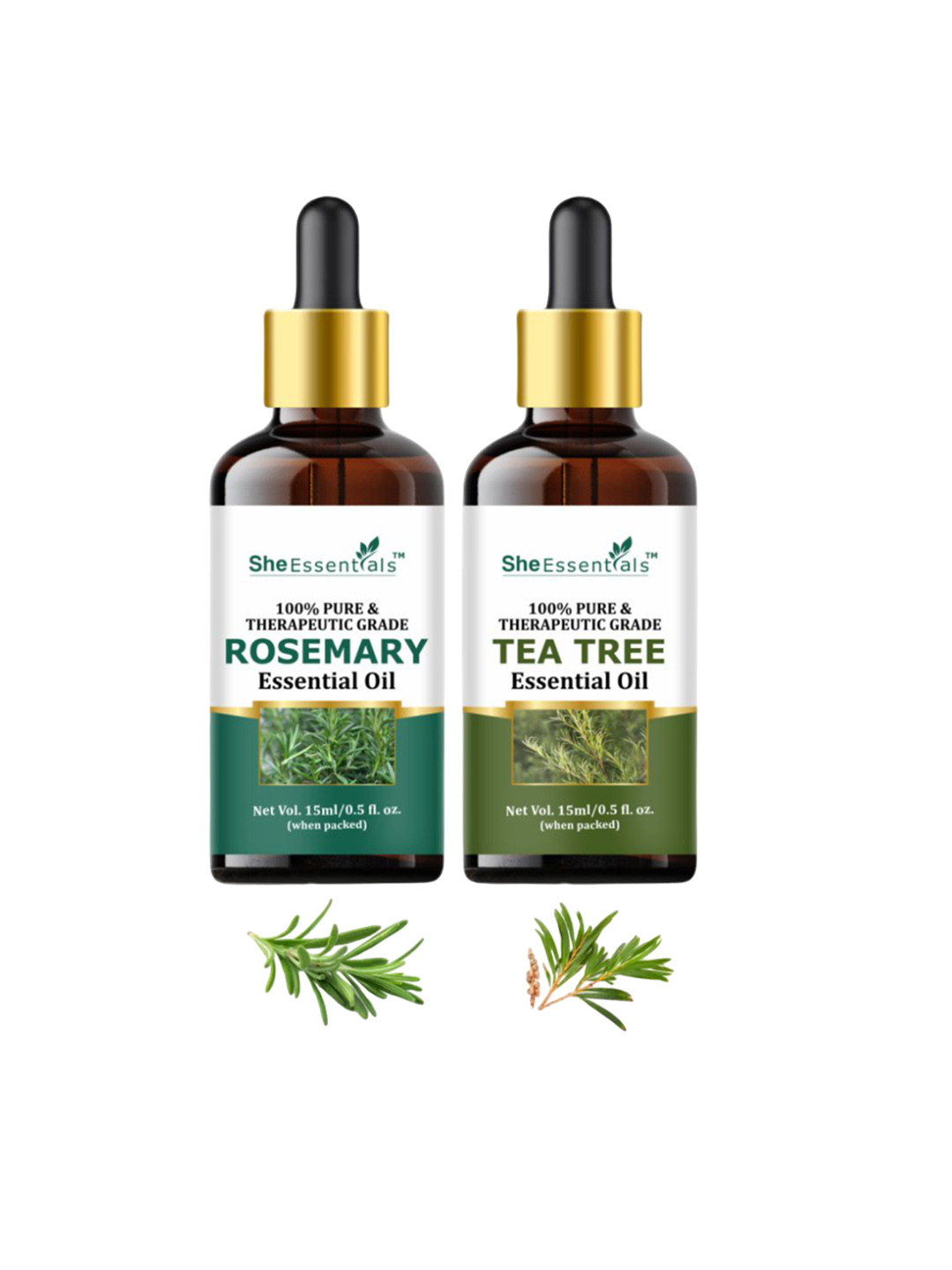 She Essentials Set Of 2 Rosemary & Tea Tree Essential Oil - 15ml Each