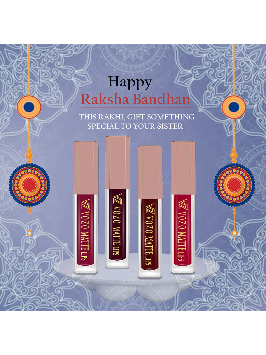 VOZO Set Of 4 Matte Lips Liquid Lipstick-1.5ml Each-101-102-103-204