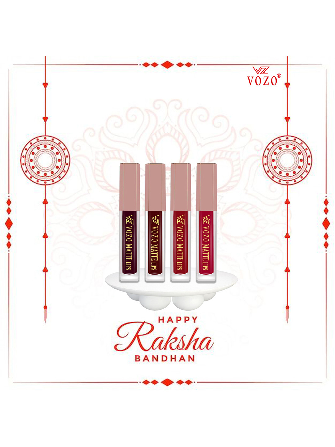 VOZO 4-Pcs Matte Liquid Lipstick -102- Wine,103-Maroon, 104-Red, 204-Passion Magenta- 6ML