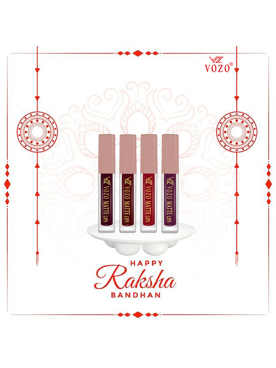 VOZO Set Of 4 Matte Lips Liquid Lipstick-1.5ml Each-102-103-104-201